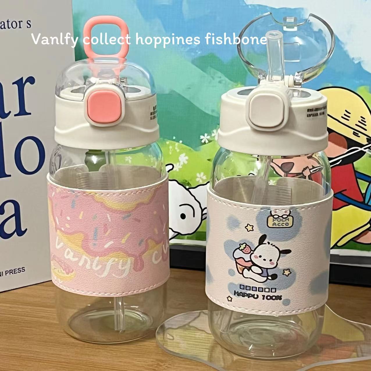 Pacha dog glass ins high-value niche portable straw cup female student couple models cute and simple water cup