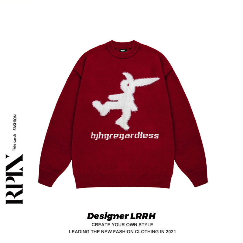 RPIN Spring and Autumn Alphabet Embroidery Personality Thick Pullover Sweater for Men and Women Loose Design Sense Niche Versatile Top Trend