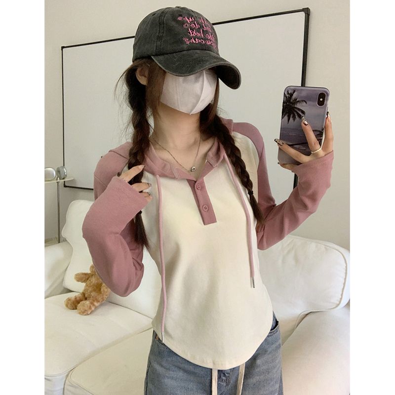 Large size hooded long-sleeved T-shirt women's spring and autumn irregular bottoming shirt with fat MM slimming belly cover top 200 catties