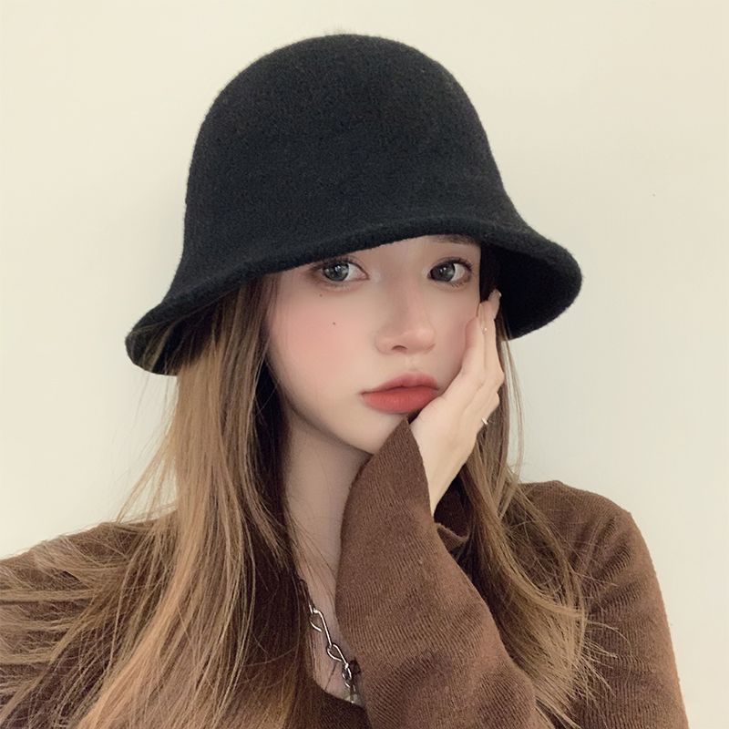 Fisherman's hat looks thin and hairy winter Japanese all-match bucket hat basin hat knitted hat shows face small fisherman's hat winter