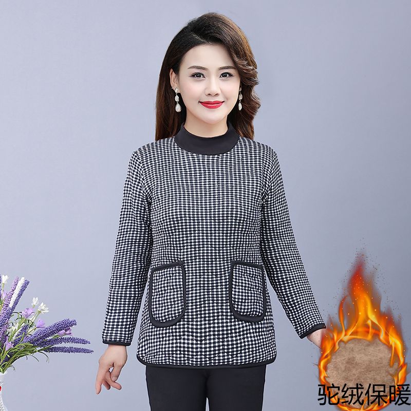 Women's padded jacket round neck pullover cotton jacket middle-aged and elderly women's warm cotton clothing camel hair cotton thickened pullover cotton clothing women