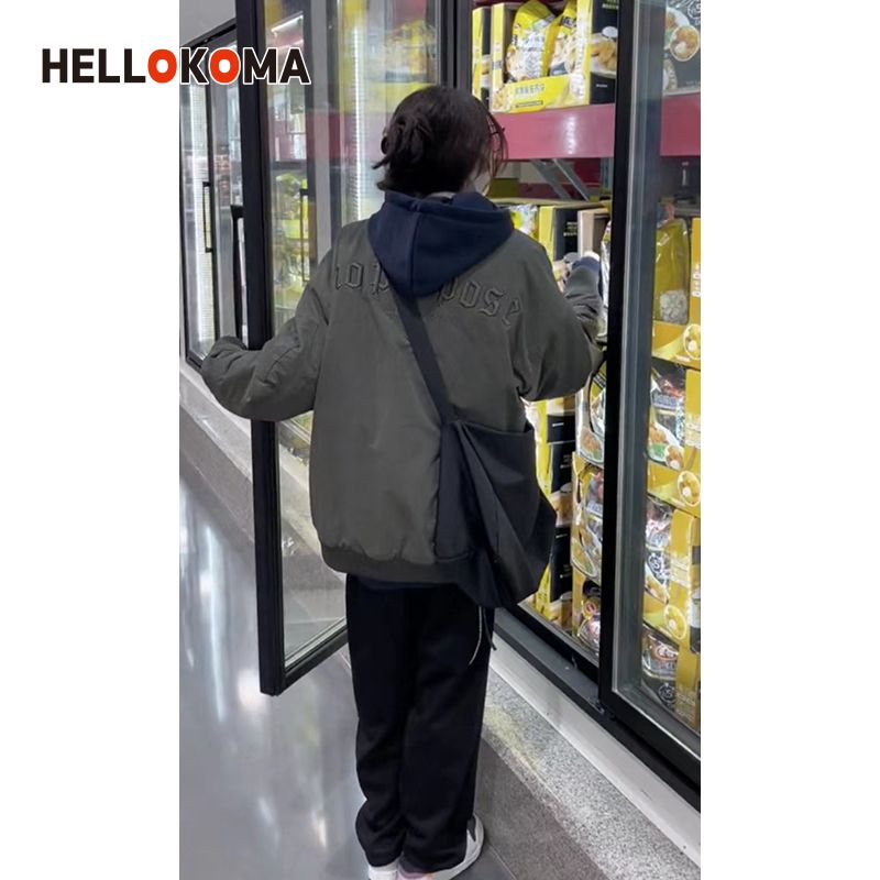HK American regular style simple letter embroidery flight suit winter waterproof windproof capless baseball suit couple coat