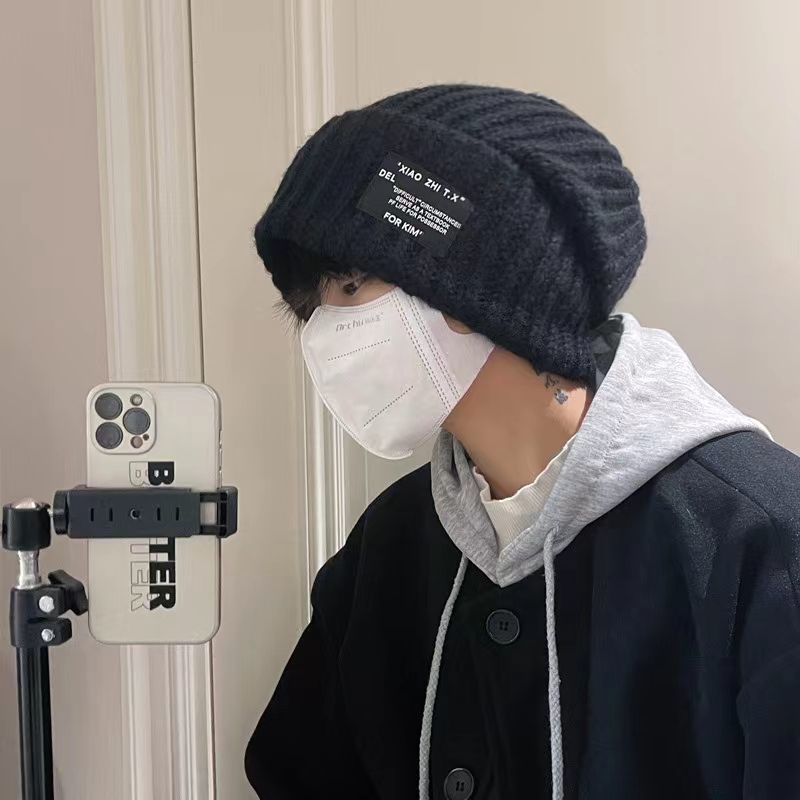 Hat men's autumn and winter trendy woolen hat men's warm all-match cold hat loose big head circumference face small knitted hat men