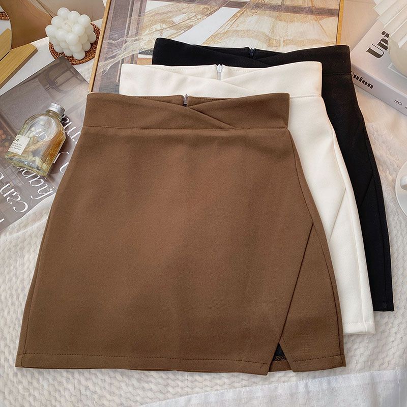 Spicy Girls' Anti Shining High Waist Half Skirt Women's 2022 Autumn/Winter New Korean Version Versatile Slim A-line Wrapped Hip Short Skirt