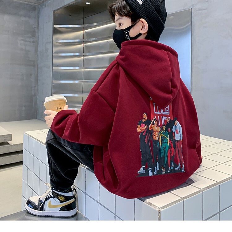 Boys sweater autumn and winter 2022 new middle and big boys autumn and winter sweater one fleece big boy all-match top trendy cool