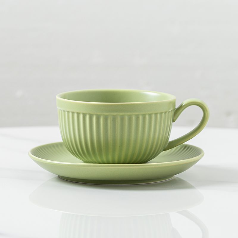 北欧式陶瓷咖啡杯子带勺套装家用复古高颜值ins大容量下午茶杯碟