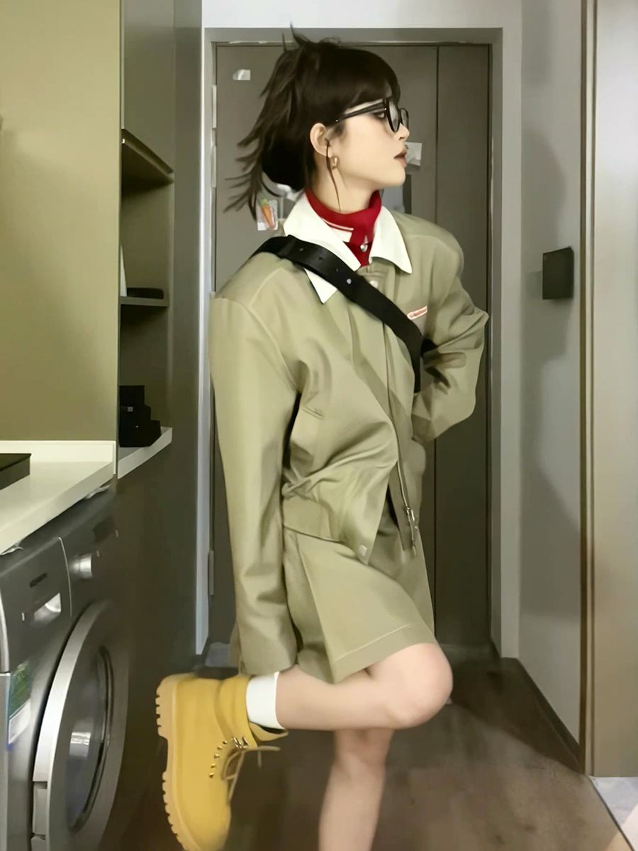 春秋小眾裙子套裝復古拉鏈外套設計感百搭短款夾克開衫半身裙套裝