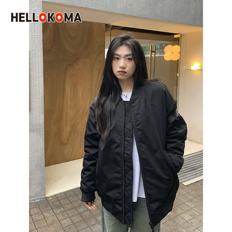 HK American simple letter embroidery flight suit female cardigan casual national tide capless top comfortable beam baseball suit