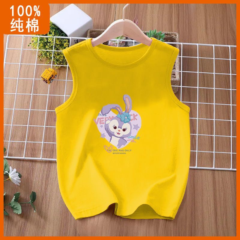 100% cotton cartoon rabbit children's vest t-shirt boys and girls bottoming shirt medium and large children's clothing sleeveless printed top