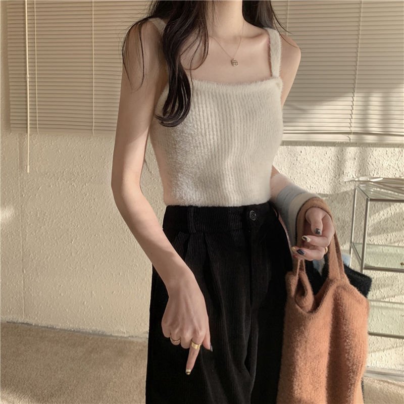 辣妹無袖針織小吊帶背心女款秋冬內搭外穿美背別致顯瘦性感上衣