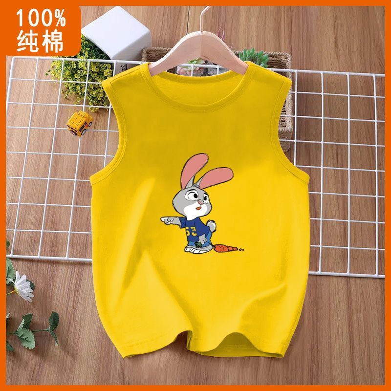 100% cotton cartoon rabbit children's vest t-shirt boys and girls bottoming shirt medium and large children's clothing sleeveless printed top
