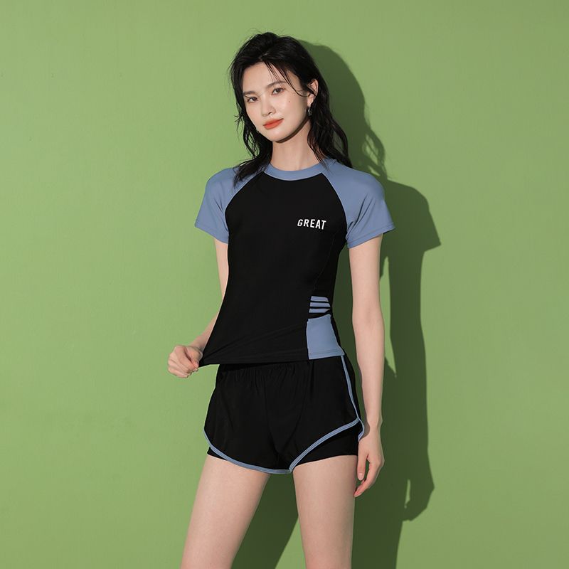 Two-piece swimsuit women's hot springs conservatively cover belly and look thin 2022 new swimming pool special flat-angle sports swimming suit