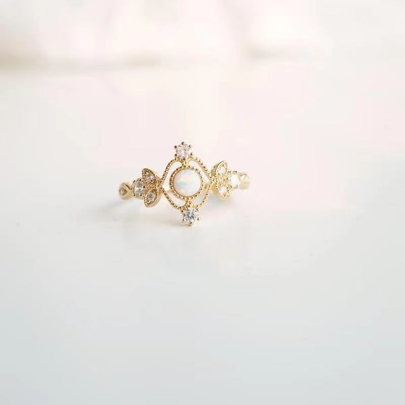 Vintage Floral Opal Open Ring Sterling Silver Designer Ring_voghion.com