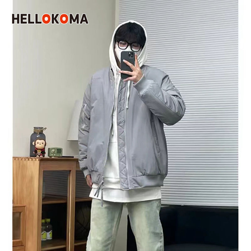 HK autumn and winter temperament thick cotton jacket men and women high street wear waterproof flight suit letter embroidery baseball suit