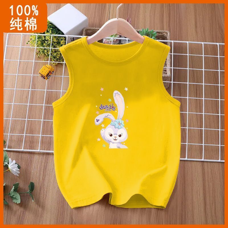 100% cotton rabbit pattern children's vest t-shirt boys and girls bottoming shirt children's clothing sleeveless cartoon printing top