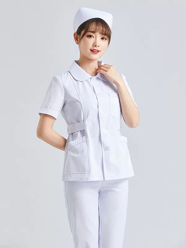 护士服蓝边长袖女夏分体短袖圆领薄全套分体套装口腔牙科工作服
