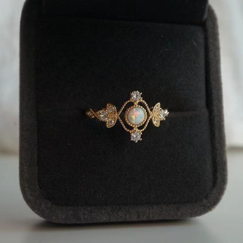 Vintage Floral Opal Open Ring Sterling Silver Designer Ring_voghion.com