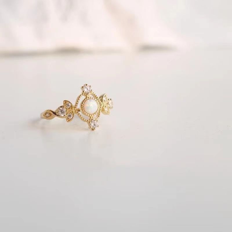 Vintage Floral Opal Open Ring Sterling Silver Designer Ring_voghion.com