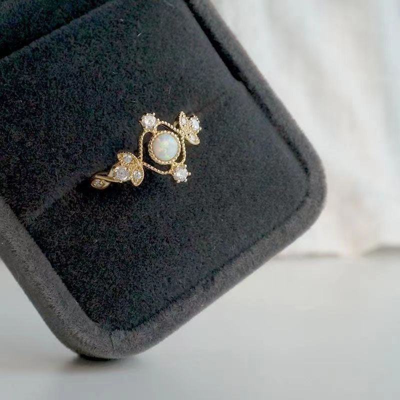 Vintage Floral Opal Open Ring Sterling Silver Designer Ring_voghion.com