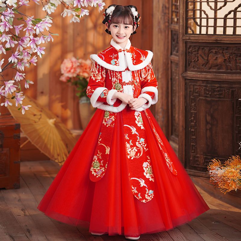 拜年服女童漢服冬裝兒童新年衣服兔年古裝冬款古風唐裝過年服冬季