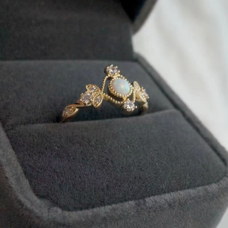 Vintage Floral Opal Open Ring Sterling Silver Designer Ring_voghion.com