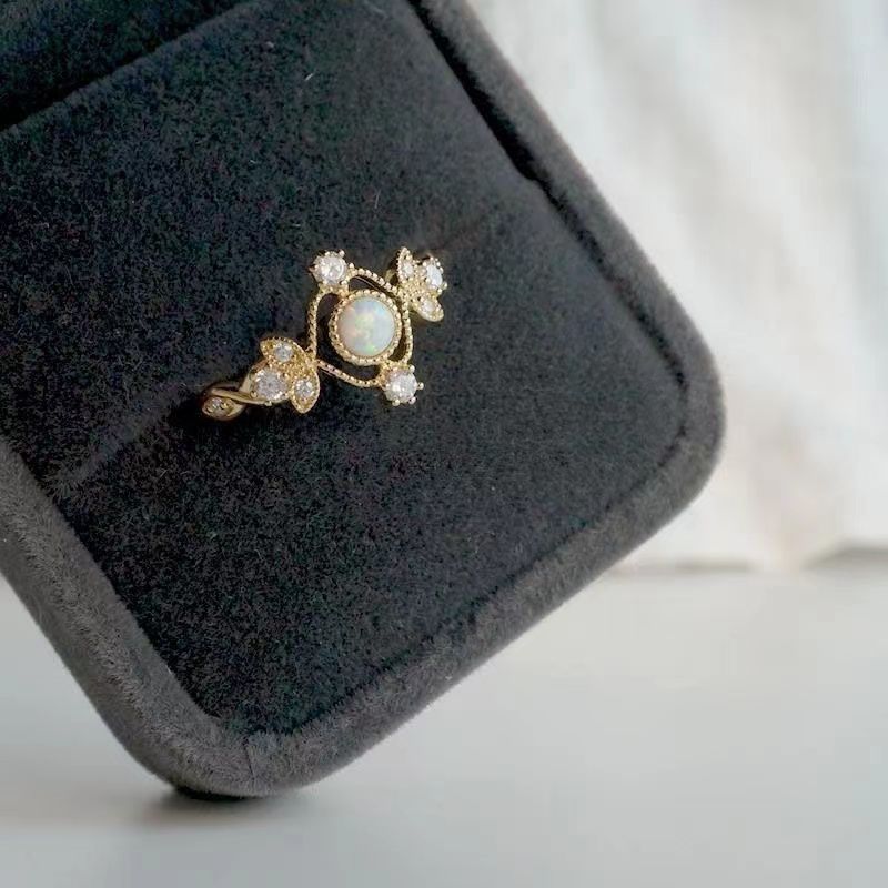 Vintage Floral Opal Open Ring Sterling Silver Designer Ring_voghion.com