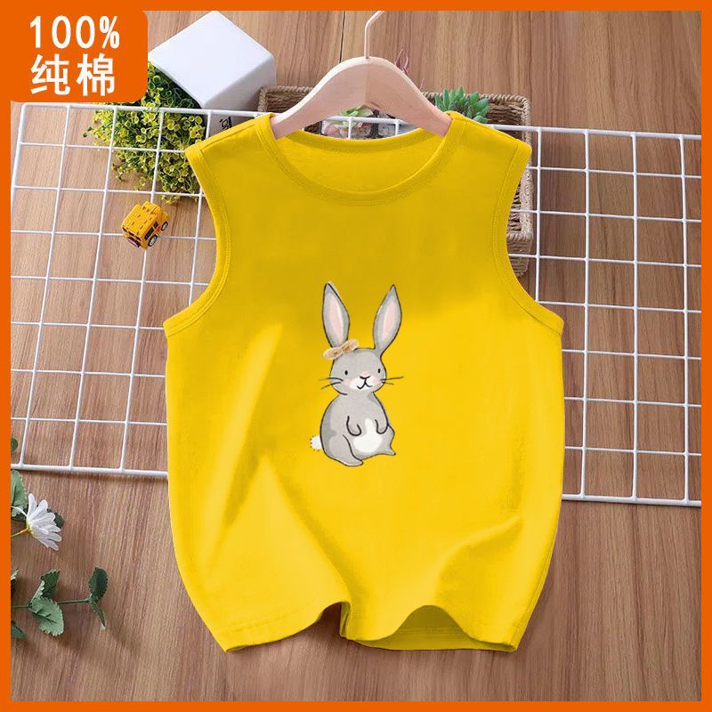 100% cotton children's vest sleeveless t-shirt boys and girls bottoming shirt children's clothing rabbit pattern printed top trendy