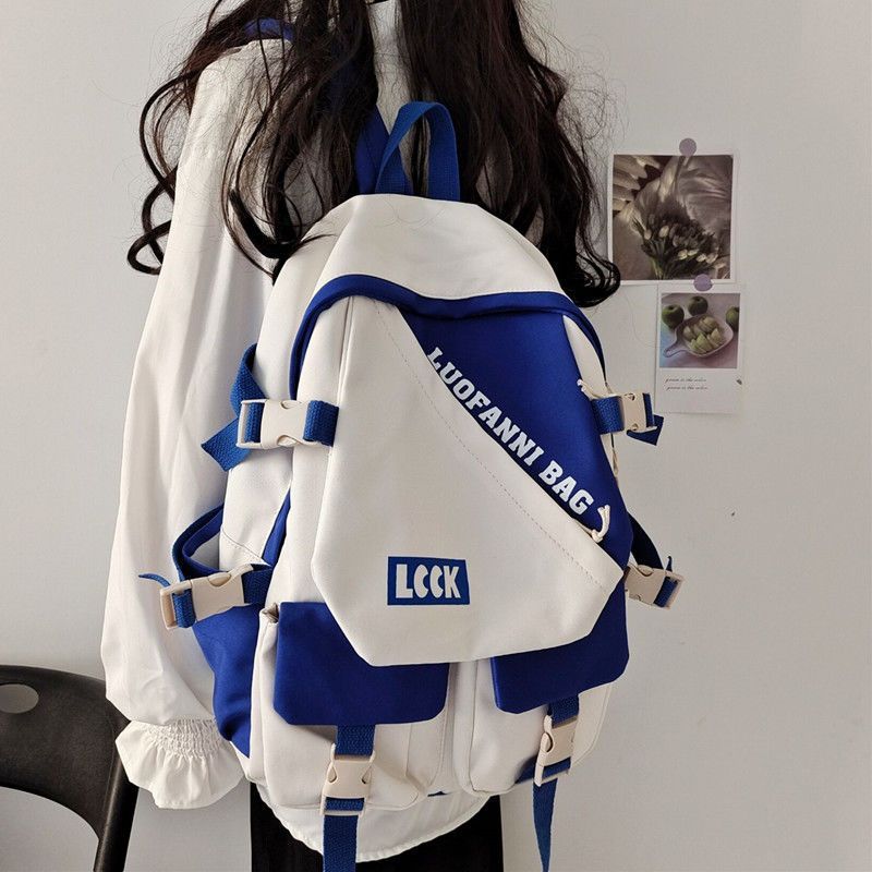 雙肩包女大學生日系簡約少女背包撞色潮牌ins小眾中學生高中書包