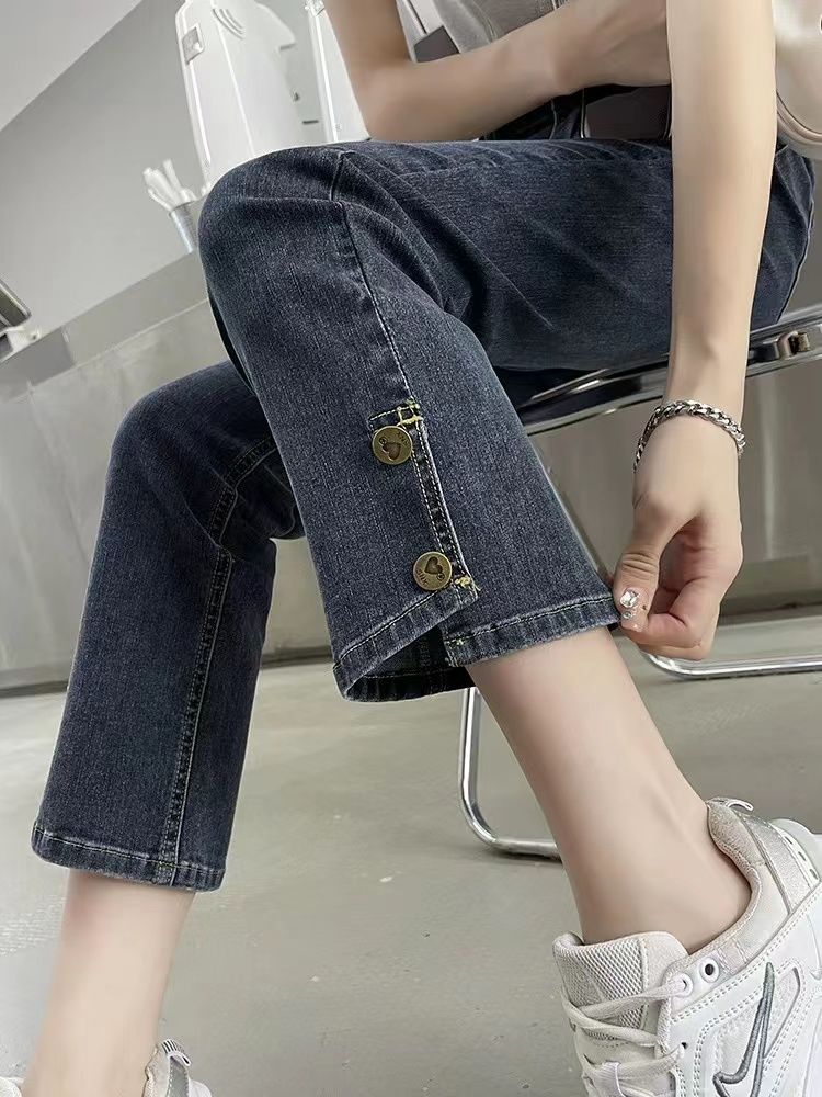 時尚高腰顯瘦牛仔褲女秋冬大碼2022新款直筒煙管顯腿百搭九分長褲