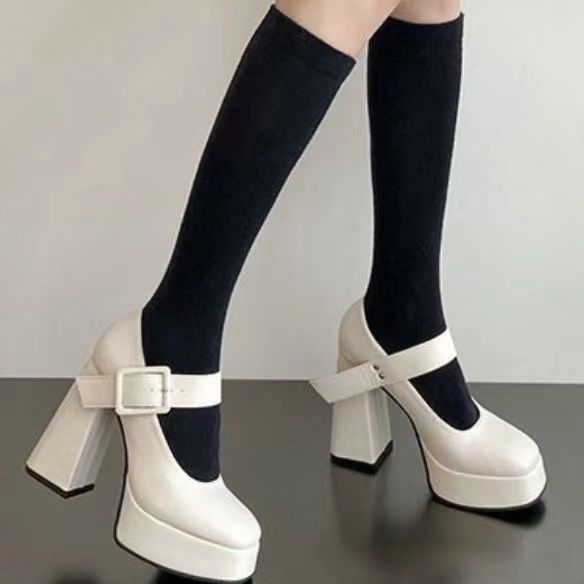 春秋復古瑪麗珍女鞋2023法式氣質小眾夏季漆皮粗跟氣質高跟鞋黑色