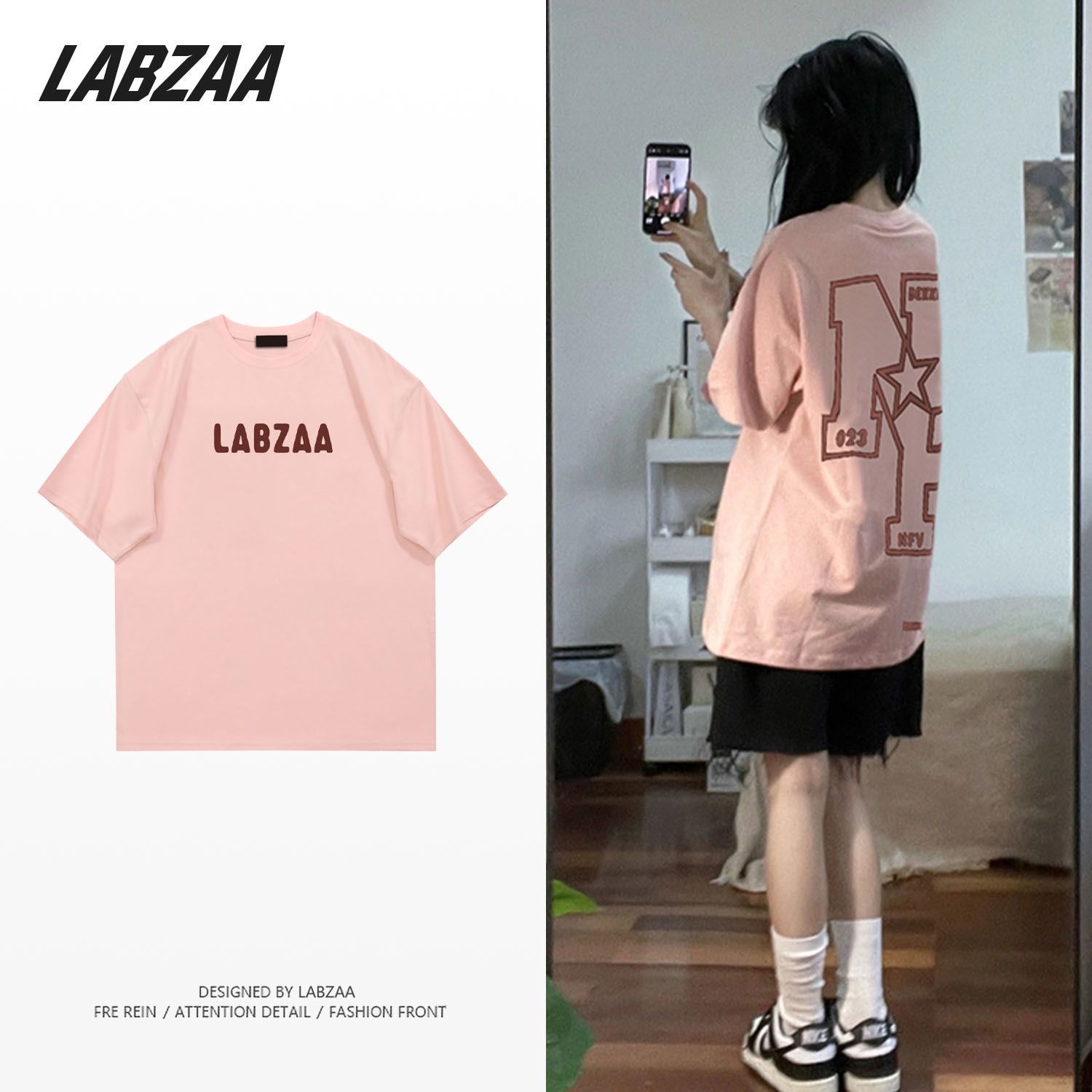 LABZAA cotton summer new high street letter printing short-sleeved T-shirt female Korean version all-match loose couple tops