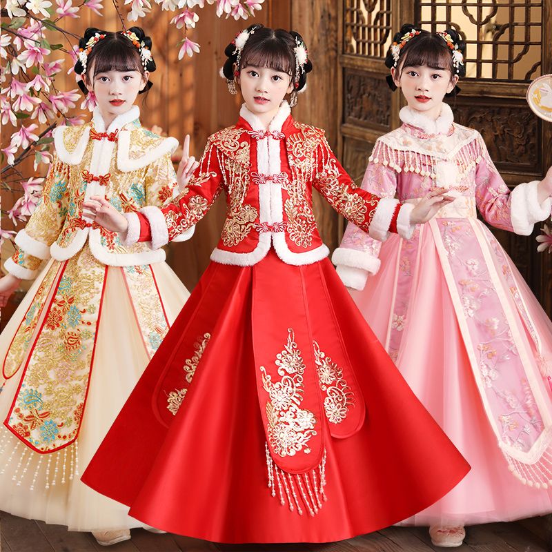 拜年服女童漢服冬裝加厚中國風男童裝過年唐裝喜慶衣服兒童新年裝