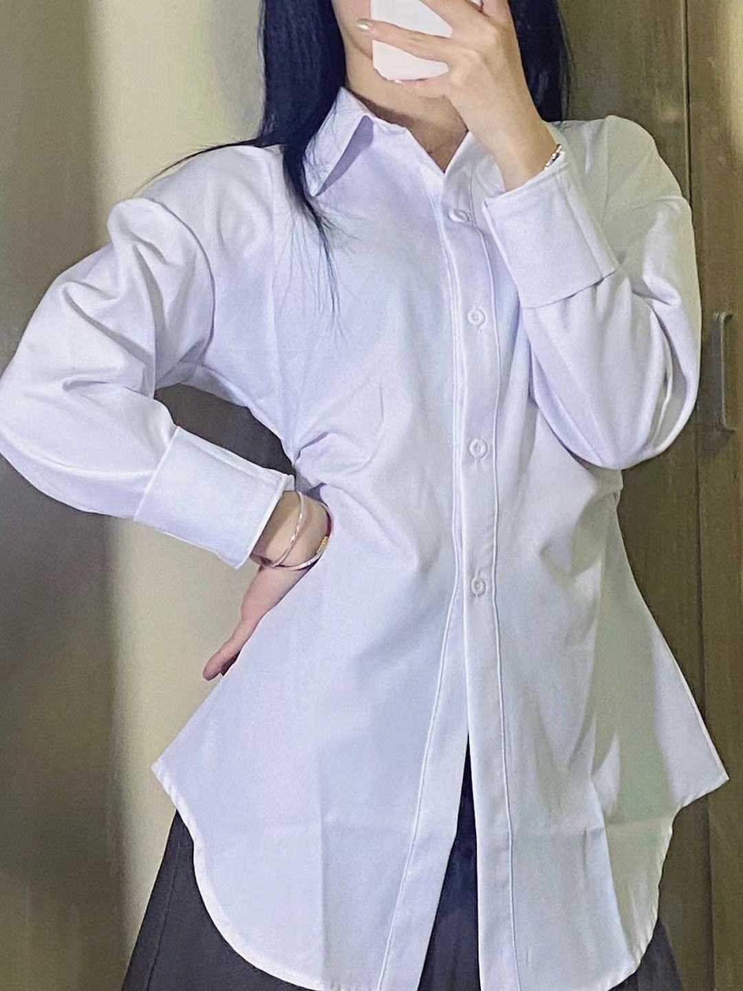 氣質翻領收腰襯衫女ins潮小眾設計修身顯瘦襯衣外套百搭長袖上衣