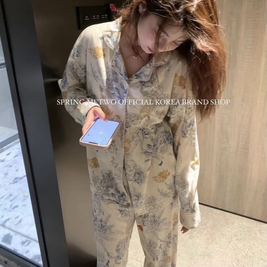 【Metwo一勺甜】貴婦睡衣100純棉女秋長袖長褲家居服套裝現貨發