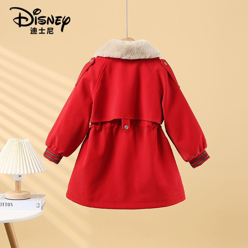 Disney Disney authentic children's clothing girls winter clothing plus velvet party overcame girls three-proof wash-free leather jacket year