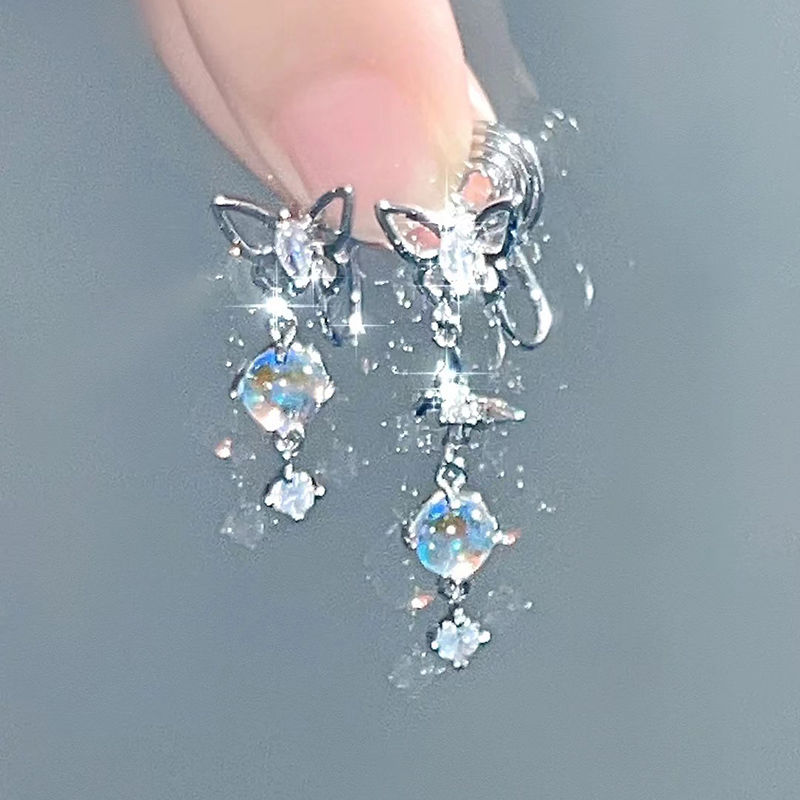 無耳洞耳環銀河精靈ins韓系超仙氣質精緻小蝴蝶女月光石耳夾潮