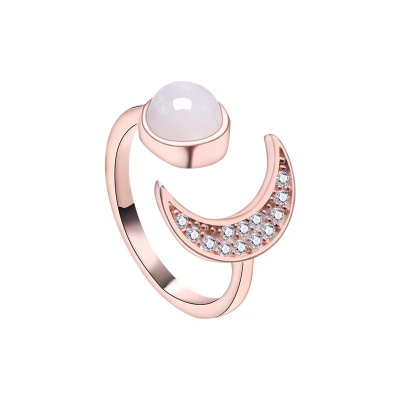Moonstone Moon And Star Open Ring In Sterling Silver For Women_voghion.com