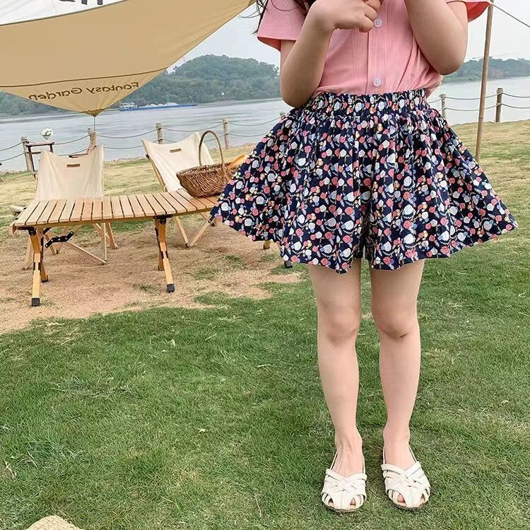 Floral culottes girls shorts skirt  summer new fashion Korean version of children's baby hot pants outer wear pants sweet