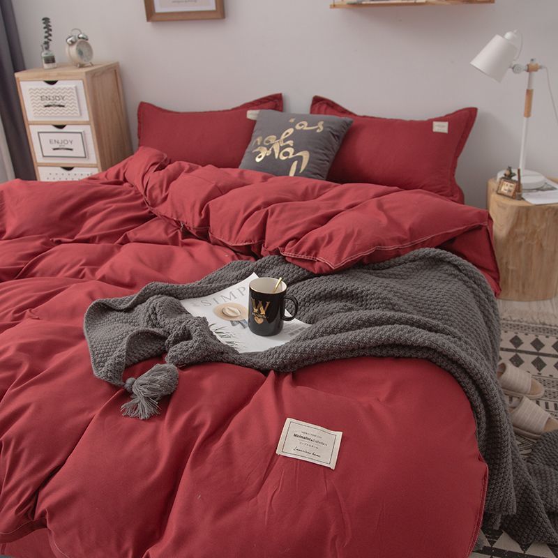 纯色床单被套床上用品四件套网红素色磨毛水洗棉学生宿舍三件套