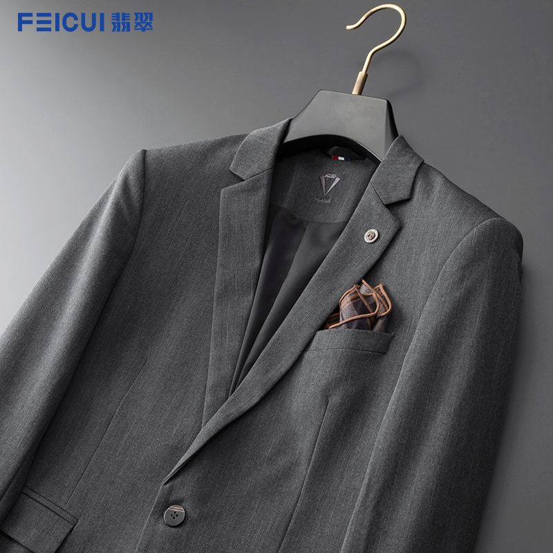FEICUI高档夏季西装套装男平驳领一粒扣韩版修身商务休闲西服外套
