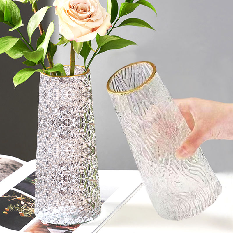Simple and creative transparent glass vase desktop water rose flower vase Nordic ins style living room flower arrangement ornaments