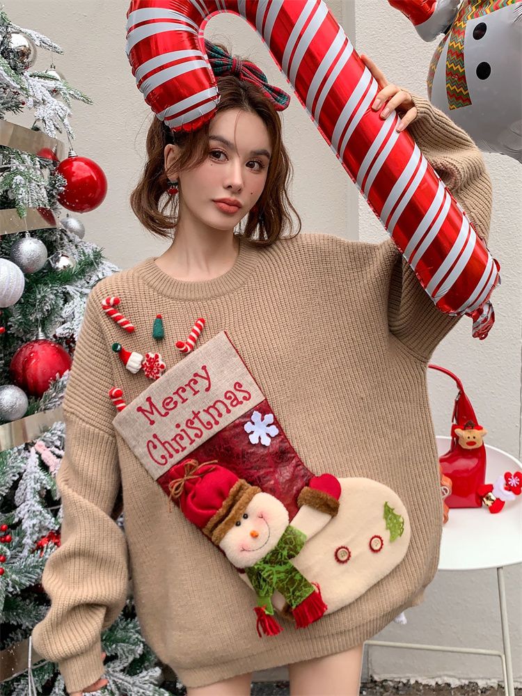 Puyuan Sweater Factory Christmas Limited Edition Sweater 2022 Winter New Women's Design Feeling Small and Lazy Style_voghion.com