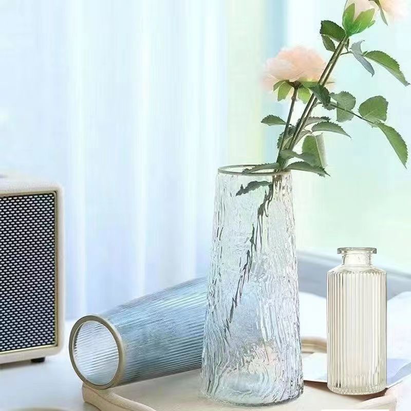 Simple and creative transparent glass vase desktop water rose flower vase Nordic ins style living room flower arrangement ornaments