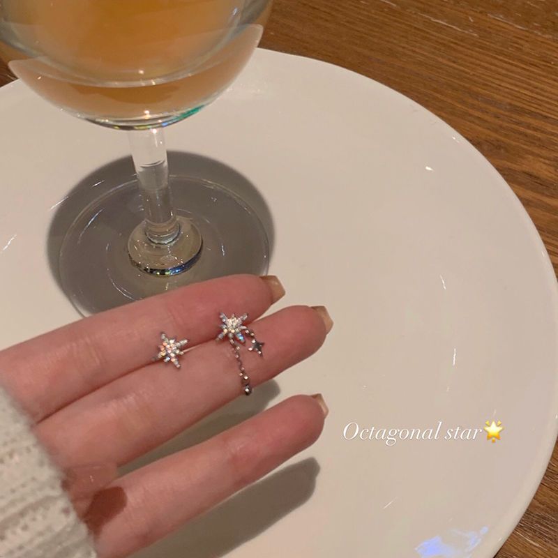 不對稱八芒星耳釘耳夾女無耳洞耳環小眾設計高級感精緻百搭耳飾