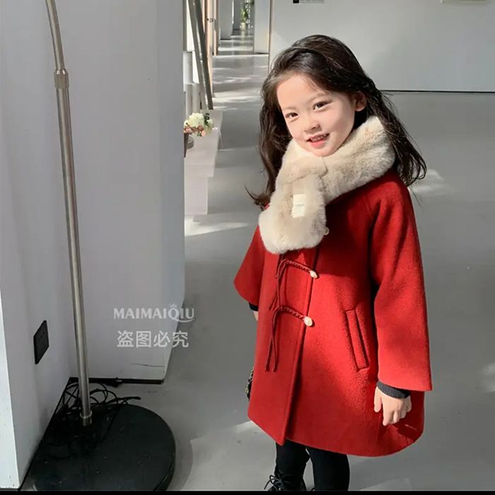 女童加棉加厚外套2023秋冬季新款韩版呢大衣儿童春装洋气宝宝棉衣