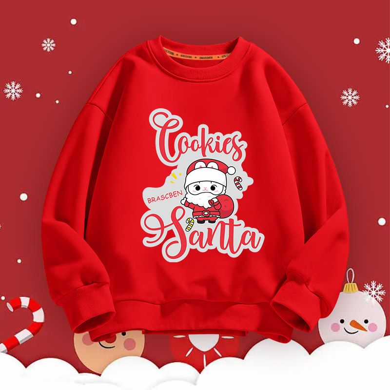 2022 Autumn and Winter Christmas new red girls sweatshirt plus velvet thickened warm sportswear for big children trendy tops