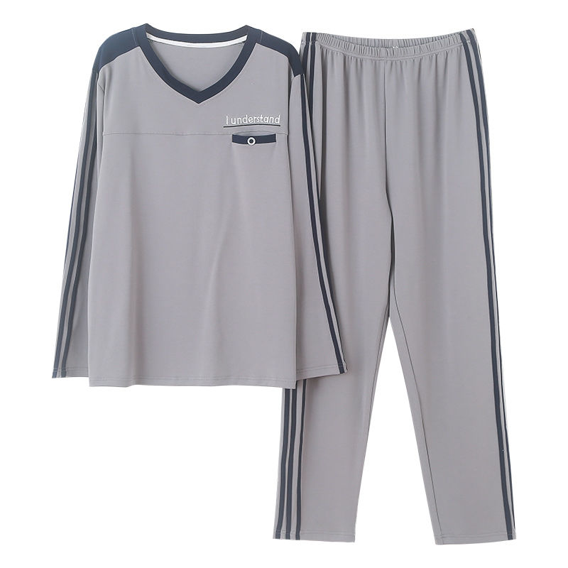 Nanjiren 100% cotton pajamas male father middle-aged men's spring and autumn style youth home service suit
