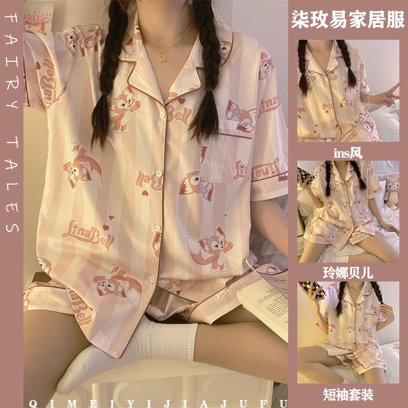 條紋睡衣女夏季新款ins風卡通可愛玲娜貝兒高顏值短袖家居服套裝