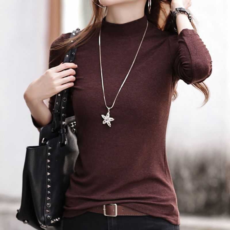 Half-high collar thickened bottoming shirt women's autumn and winter pullover long-sleeved inner t-shirt middle collar slim fit outerwear