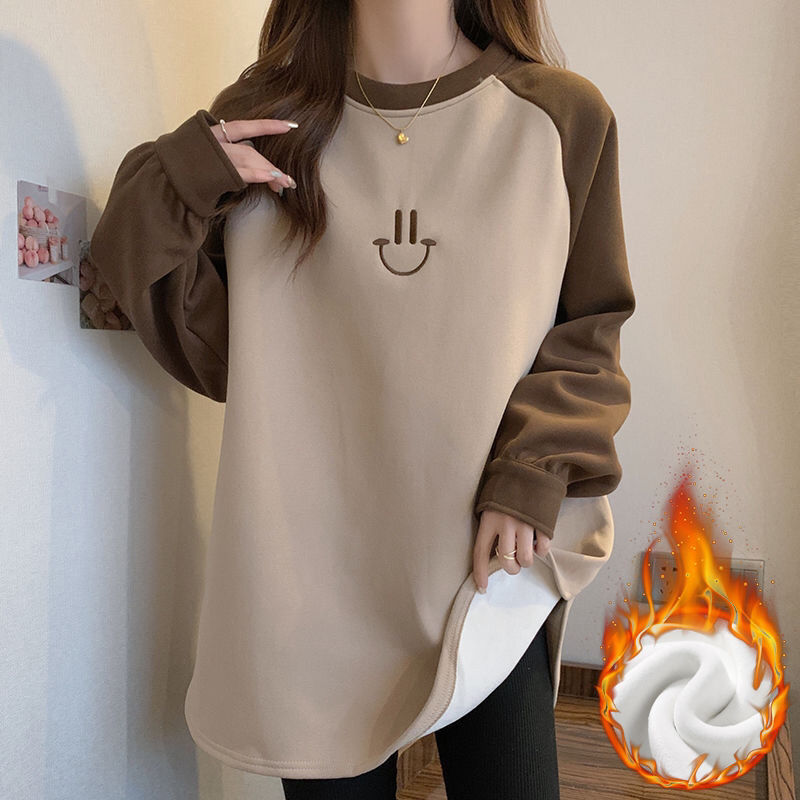 加絨加厚衛衣女秋冬季新款寬鬆oversize寬鬆顯瘦大碼外套女上衣